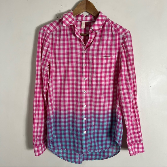 Anthropologie Pilcro Deb Gingham Buttondown Shirt Size XS Pink Blue Ombré preppy - Picture 4 of 14